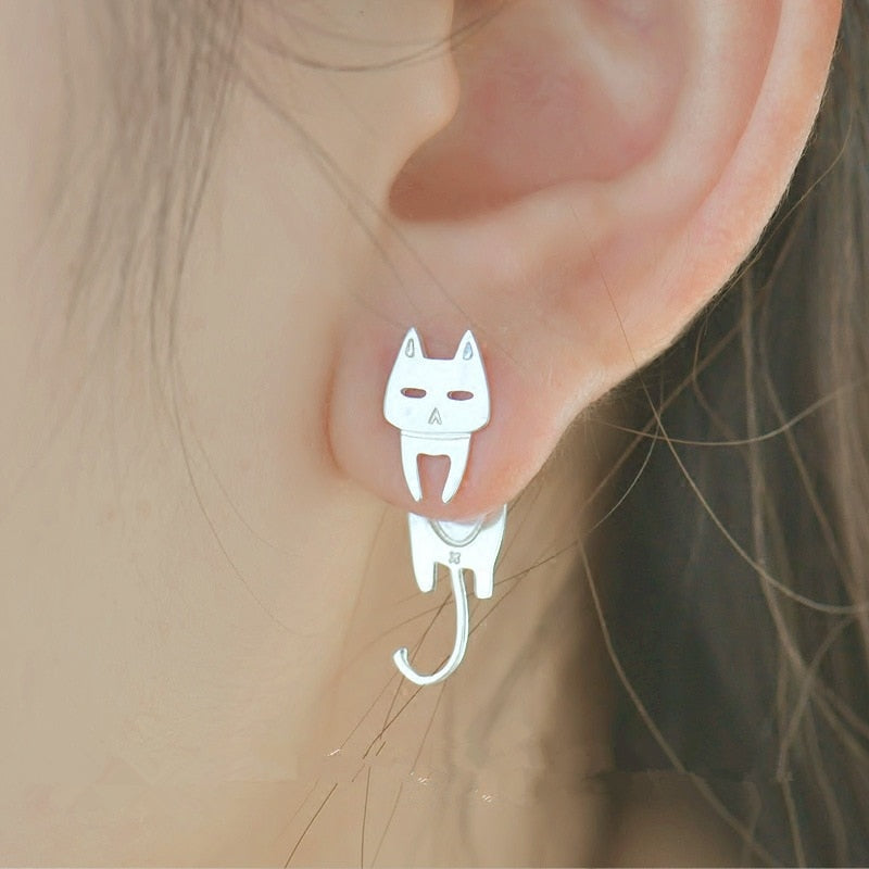 HauteOrnaments®️ Cute Cat Earrings - Funny Silver Stud Earrings for Women