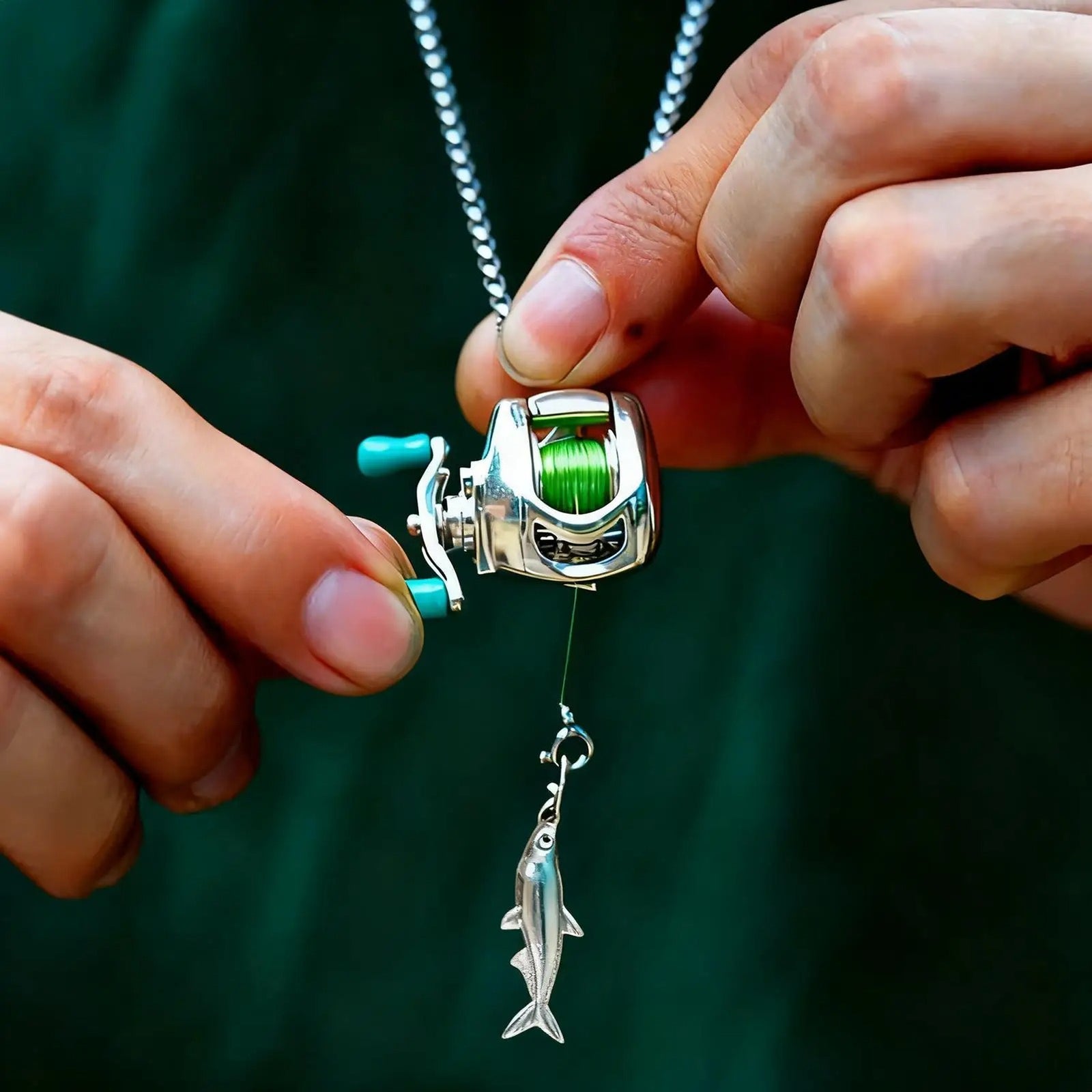 funny fishing reel necklace