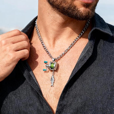 funny fishing reel necklace