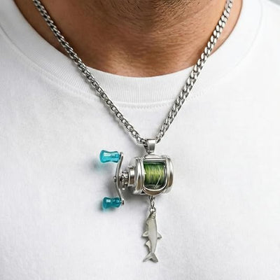 funny fishing reel necklace