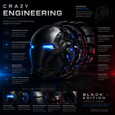 XSociety® MK5 Obsidian Phantom — Black Limited Edition Iron Man Helmet