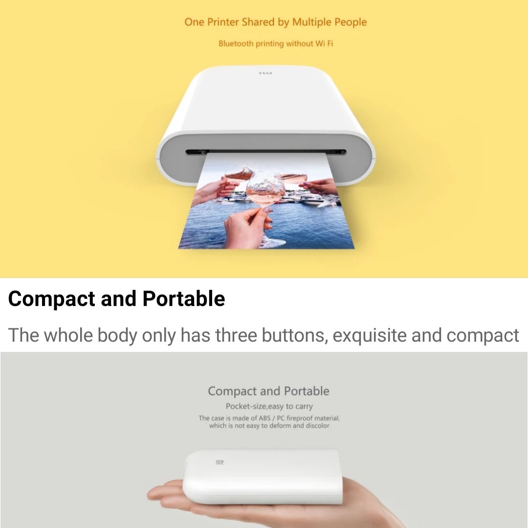  Xiaomi mijia AR Printer 300 dpi Portable Photo Mini Pocket with  DIY Share 500mAh Pocket Printer Printer Working with Mijia, 20 Pieces of  Zink Photo Paper. : Office Products