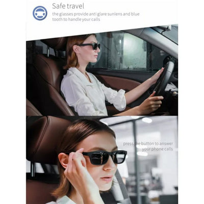 girl wearing smart glasses in car